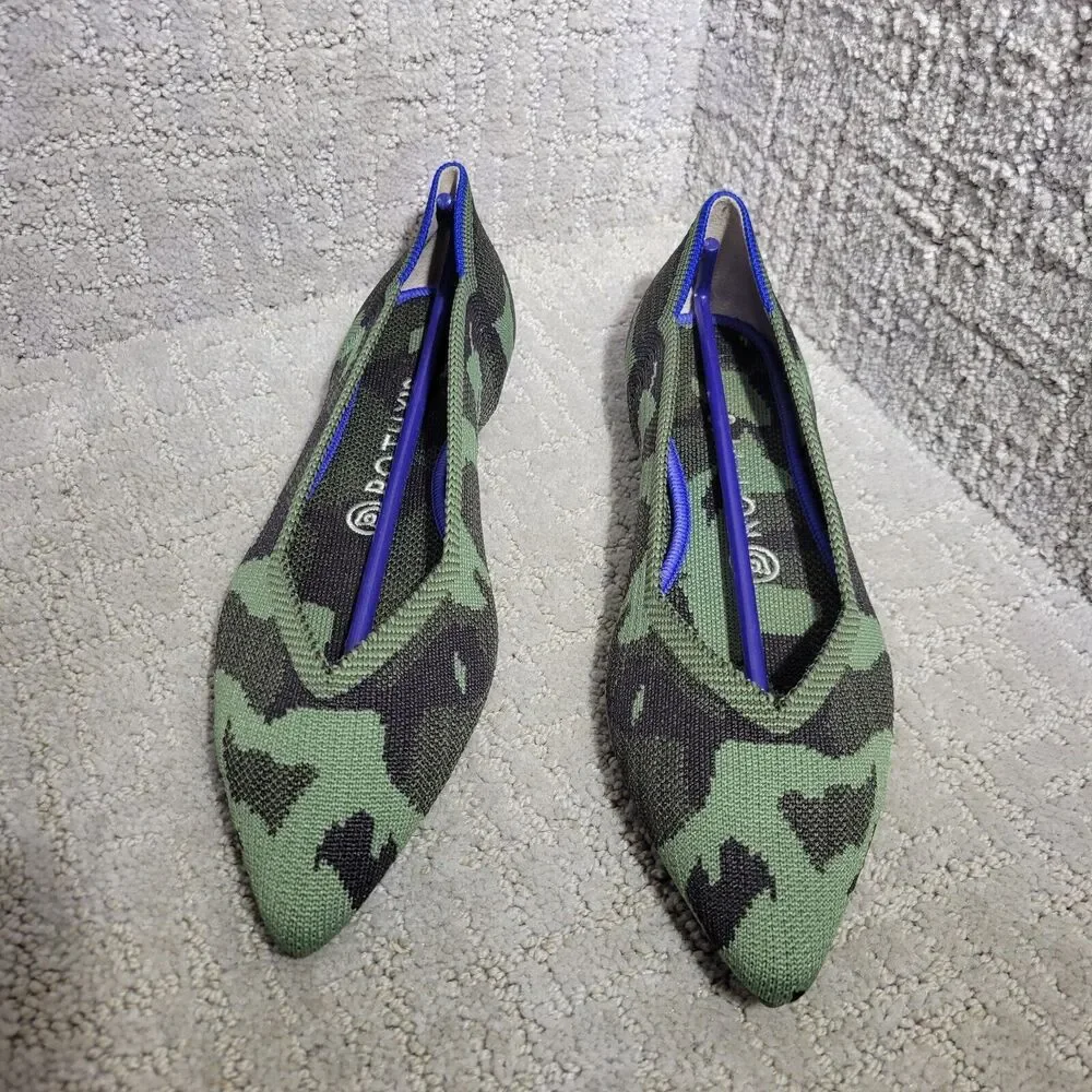 Rothys The Point Green Olive Camo Pointed Toe Slip on Flat Shoes Women's 6.5 - Picture 2 of 9